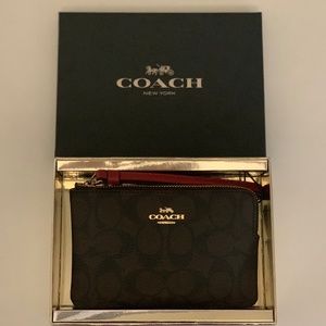 Coach Corner Zip Wristlet Signature Brown